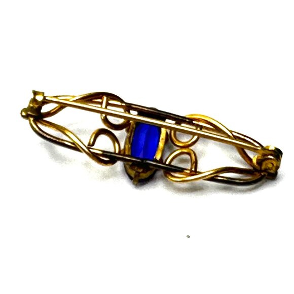 Edwardian Gold-Filled Blue Glass Brooch—Emerald Cut Shaped Faceted Glass – GUC - Picture 5 of 9